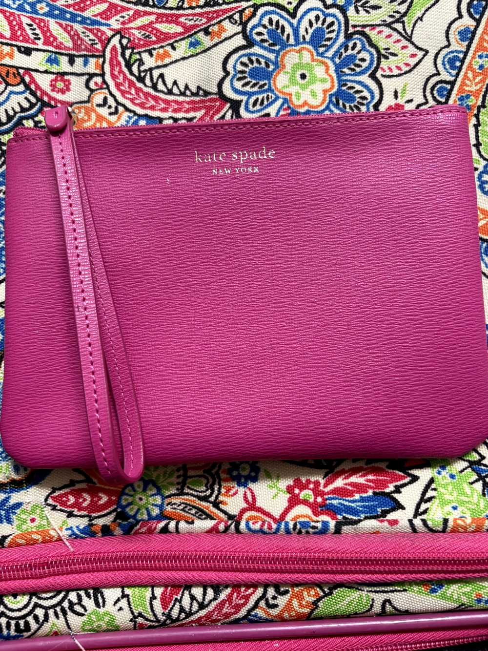 kate spade Bright Fuchsia Leather Wristlet Pouch
